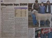 2010 South Australian Foundation Breeders Sale. Wingamin stud rams top the sale @ $5,000 x 3